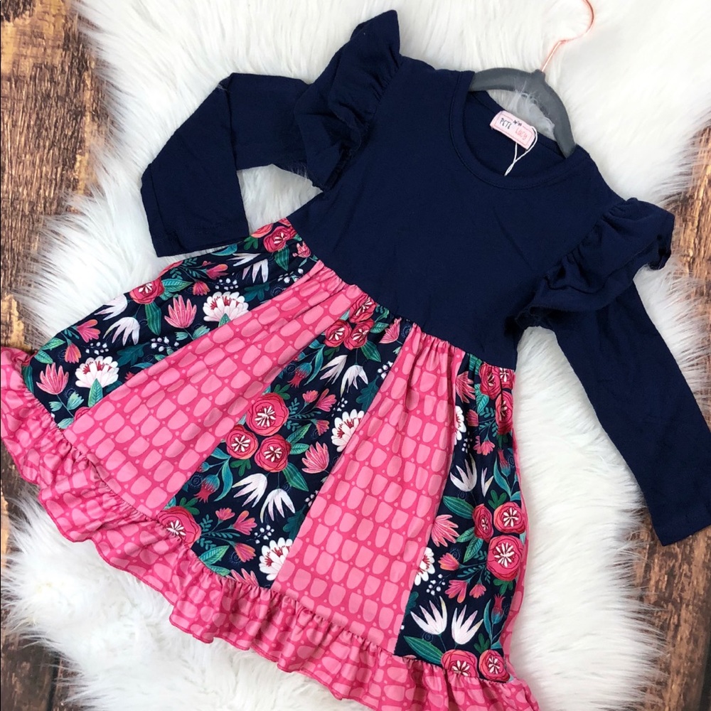 Long Sleeve Dress-Navy & Pink Floral